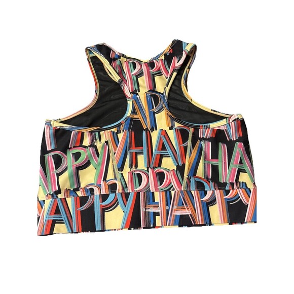 Stronger Label High Neck Sports Bra Sz L Colorful “Happy” Graphic Racerback - Picture 6 of 6
